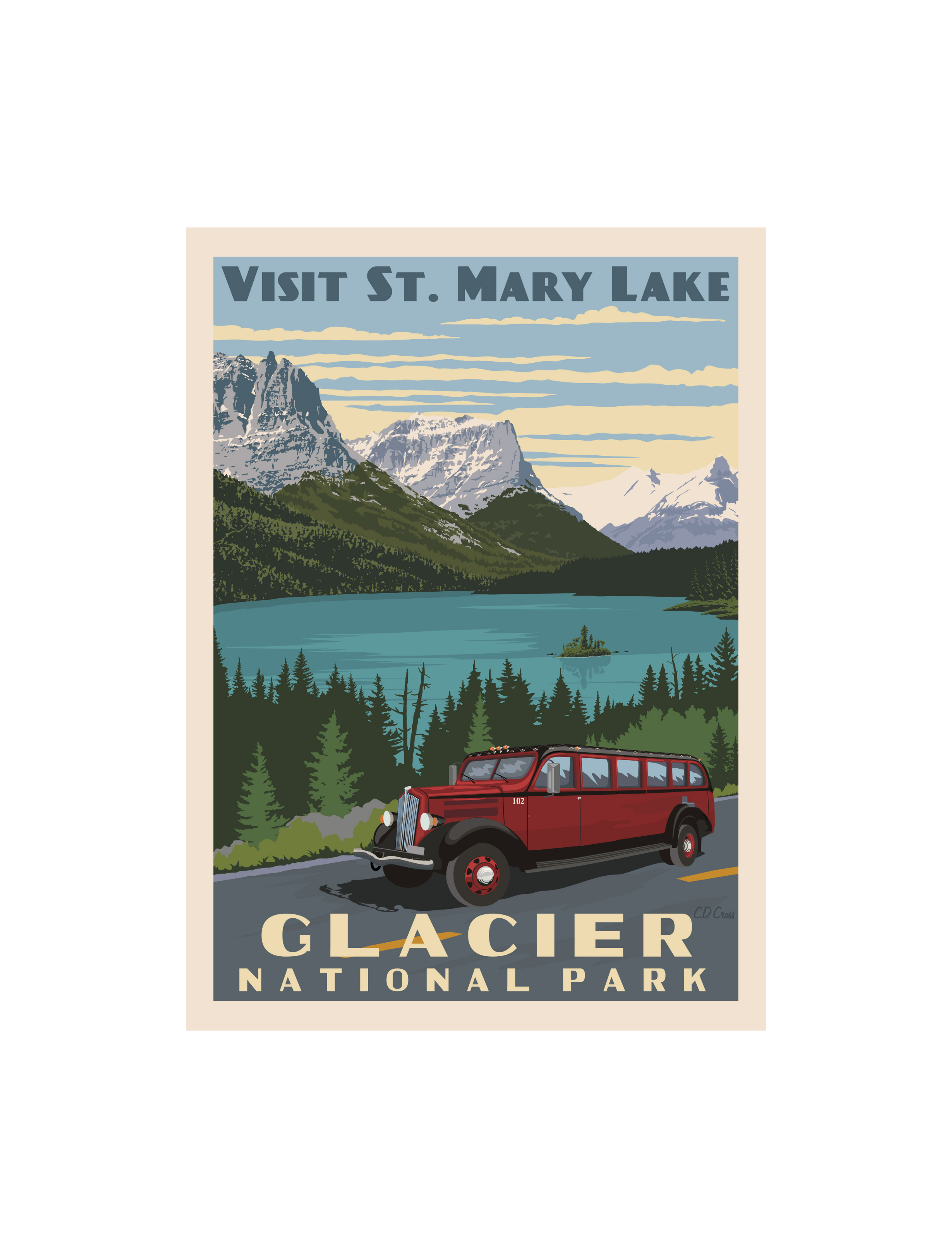 PAL-0809 Retro Poster-Glacier NP-Black Bear With Cub 